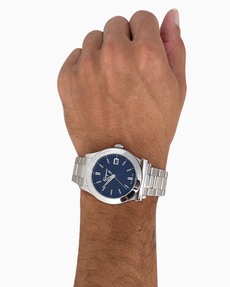 Relógio Salvatore Ferragamo Original Sapphire Chrono F62 Prata